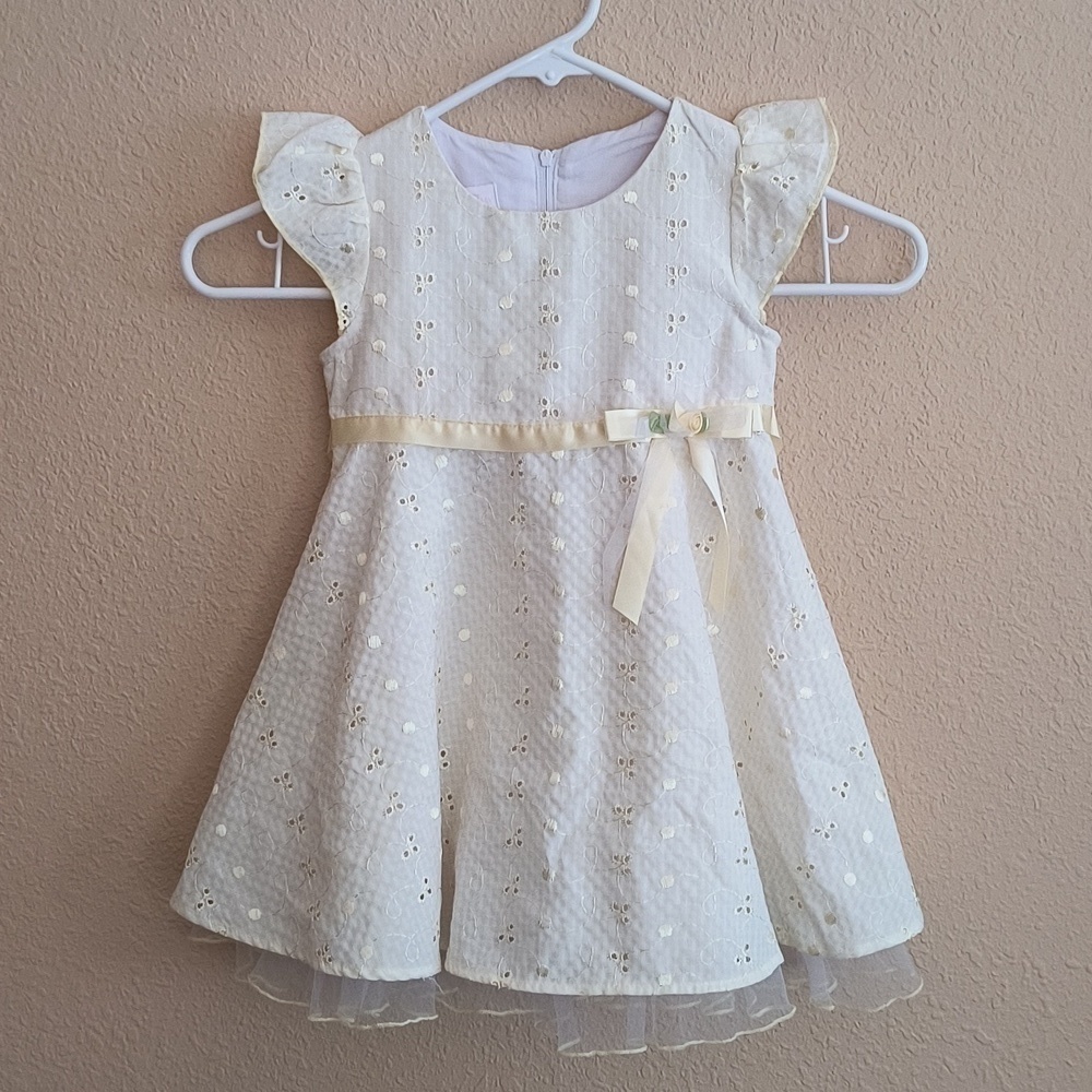 Bonnie Baby Yellow Gingham Eyelet Lace Dress Size 24M